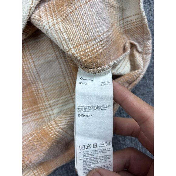 Rip Curl Shirt Mens Medium Tan Brown Plaid Flannel Button Front Long Sleeve Soft - Picture 6 of 7